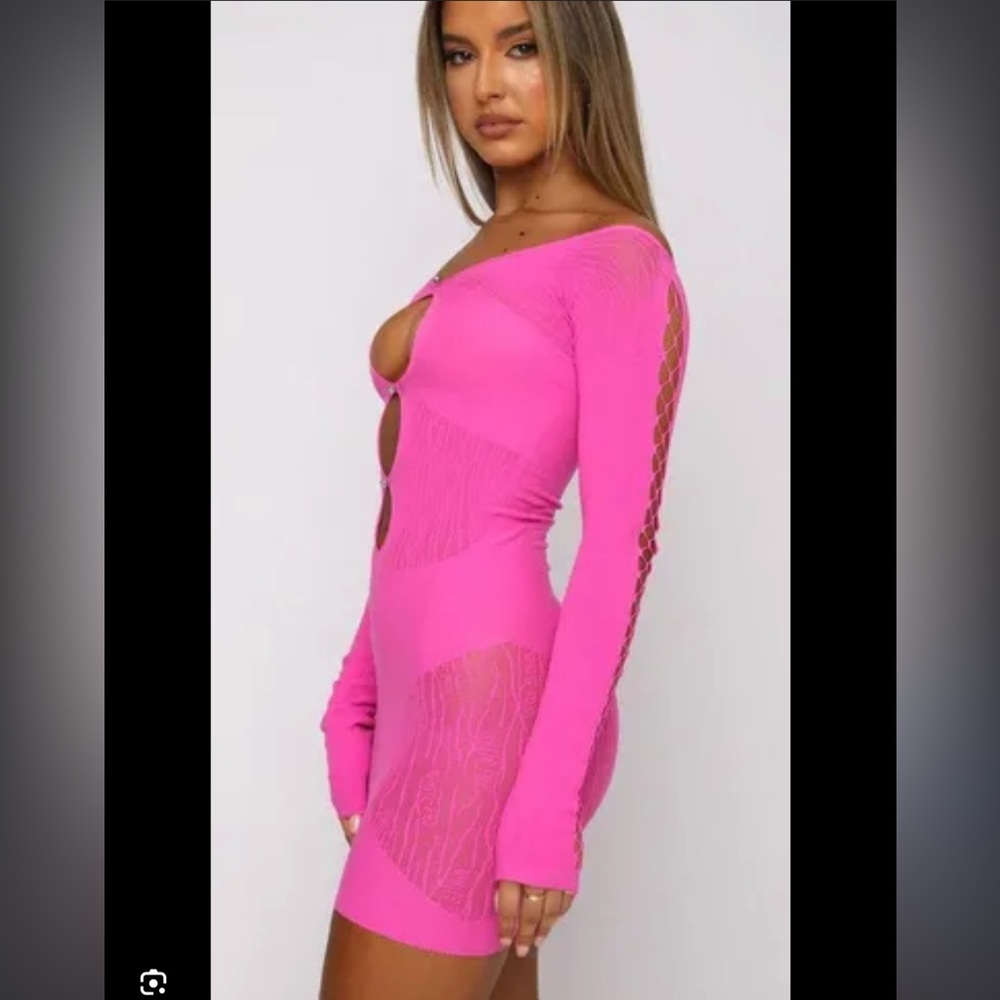White Fox Boutique Pink Tube Long Sleeve Mesh Dress One Size